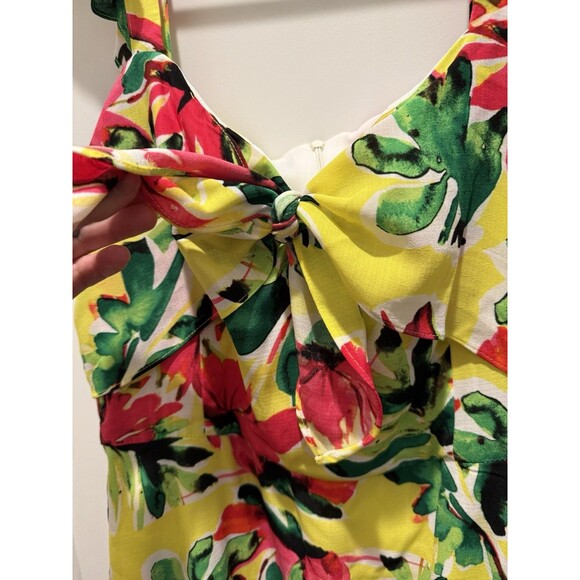 Julia Jordan Dress 12 Ruffle Bright Floral Midi Dress Yellow Green Pink - Picture 3 of 6